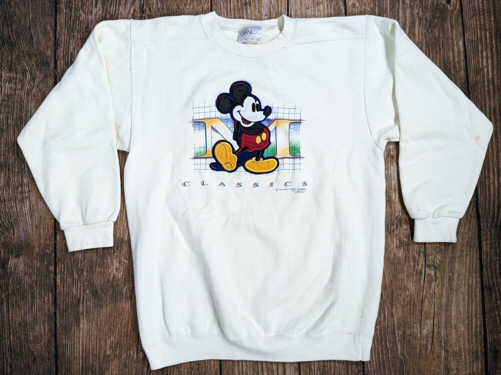 Vintage GENUS Mickey Mouse crewneck Sweatshirt Sz L white Embroidered Classics